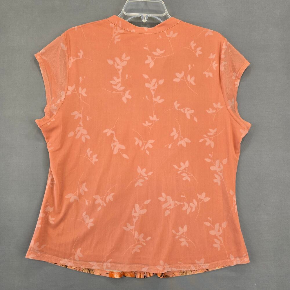 DR2 Orange Floral Shirt NEW Buttons Short Cap Sleeves Stretch Womens Size XL Top - Picture 2 of 7